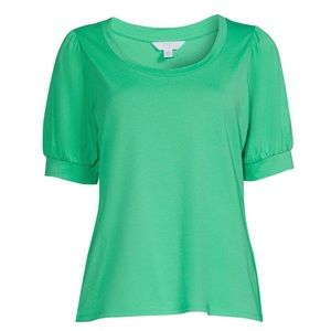 TIME & TRU Green Puff Sleeve Women’s Top • Size XXL Short Sleeve Tee T-Shirt